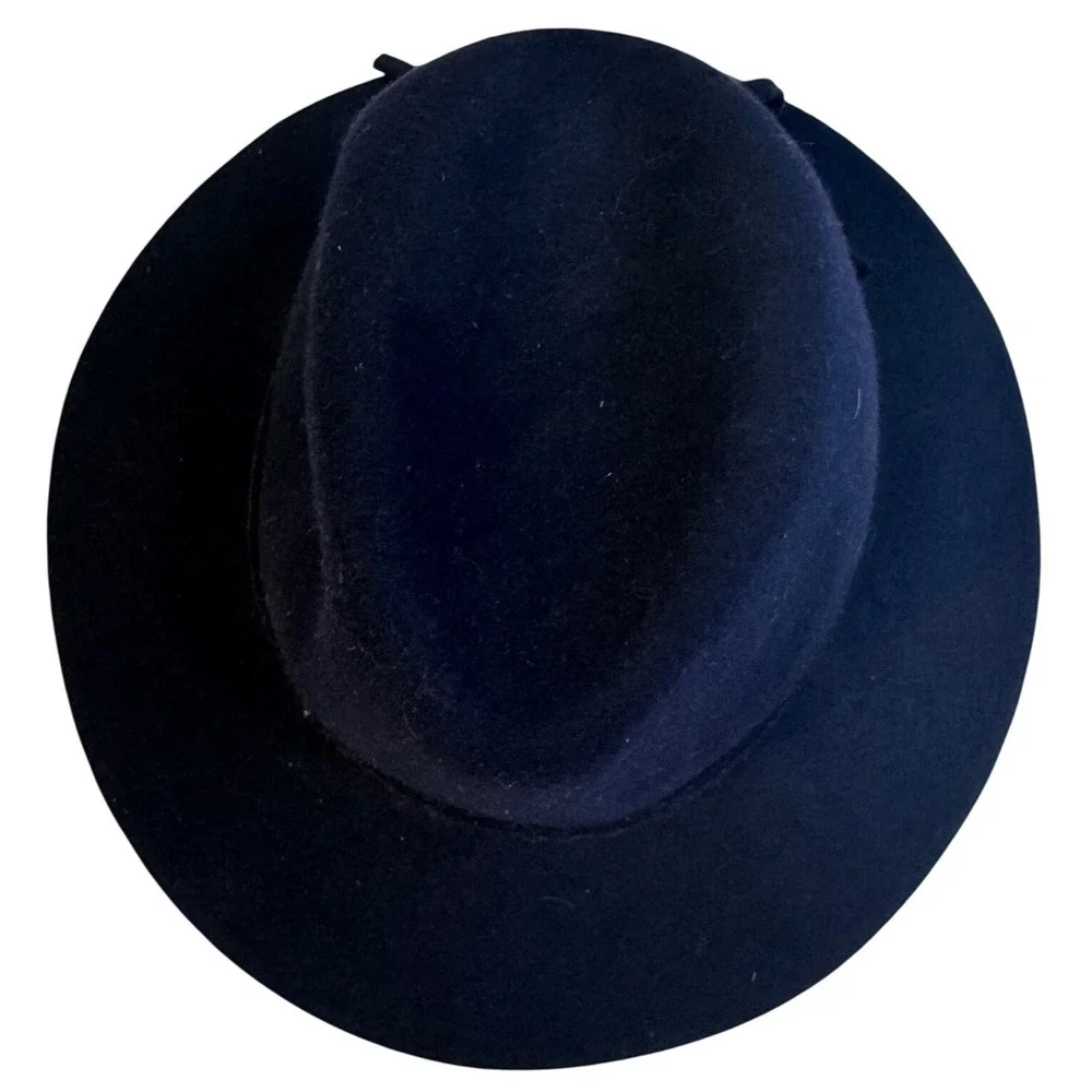 Banana Republic Black 100% Wool Fedora Wide Brim Bow Hat SM